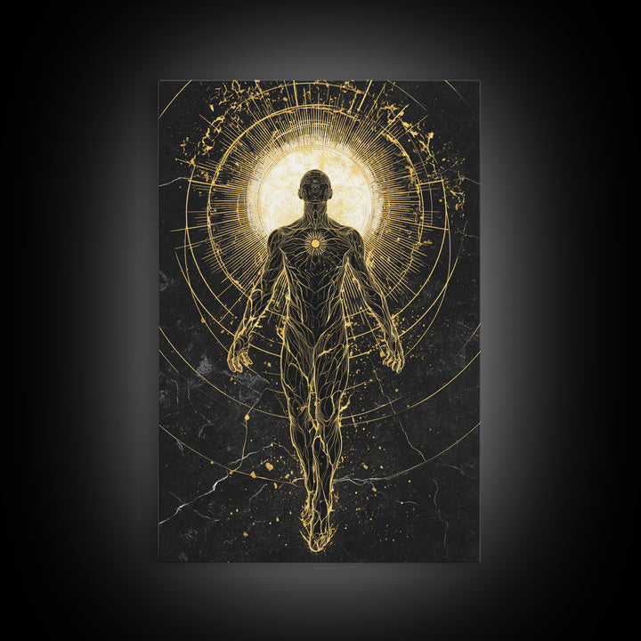 Divine Ascension Figure, Canvas Gold Art, Mythology Wall Print, Real Wood Frame Decor, Ancient Greek Inspired Canvas Artwork
