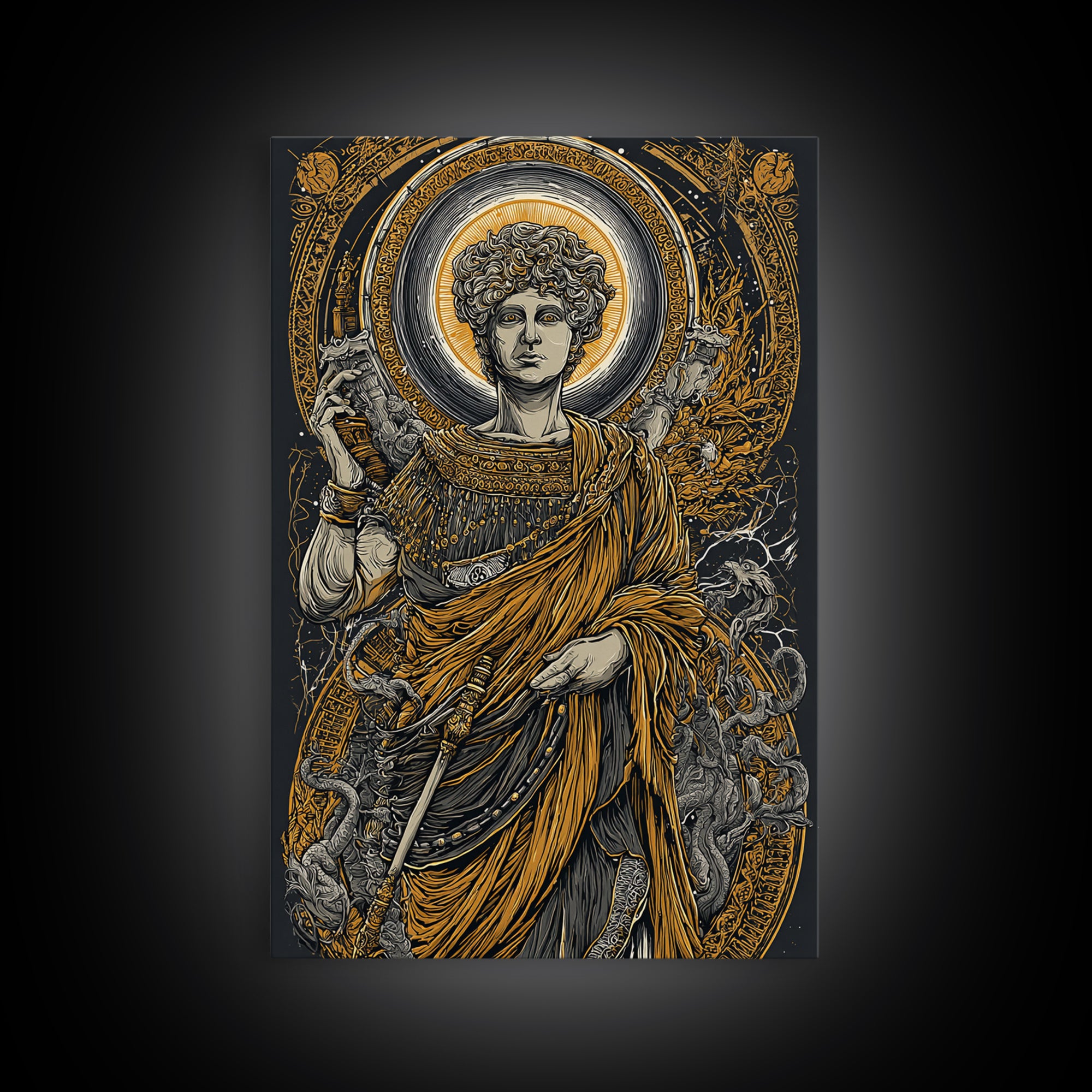 Agrippina Roman Empress Canvas Gold Canvas Print, Classical Goddess Inspired Artwork, Real Wood Frame Mythology Wall Decor