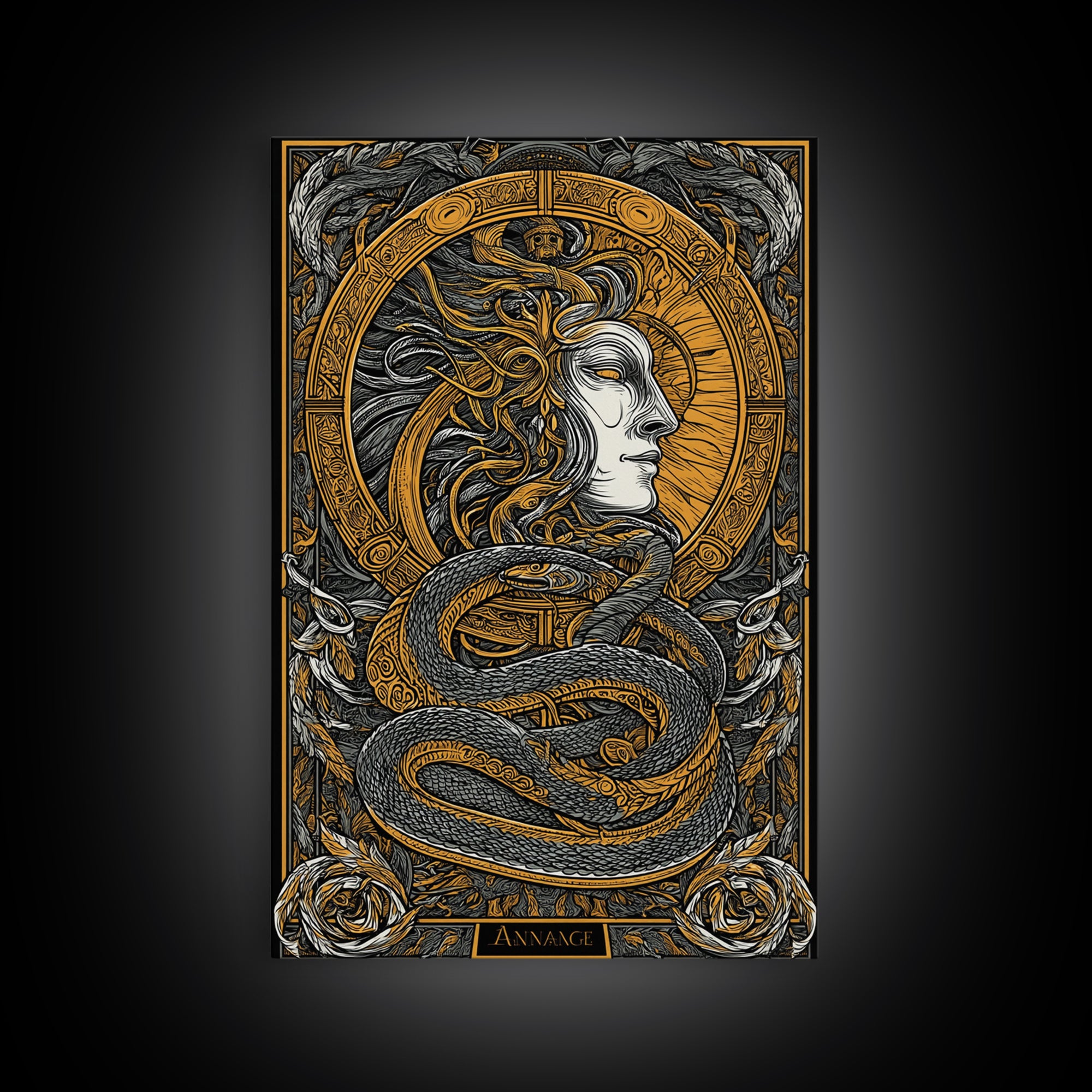 Ananke Greek Goddess Canvas Gold Canvas Print, Destiny And Fate Mythology Artwork, Real Wood Framed Decorative Wall Art