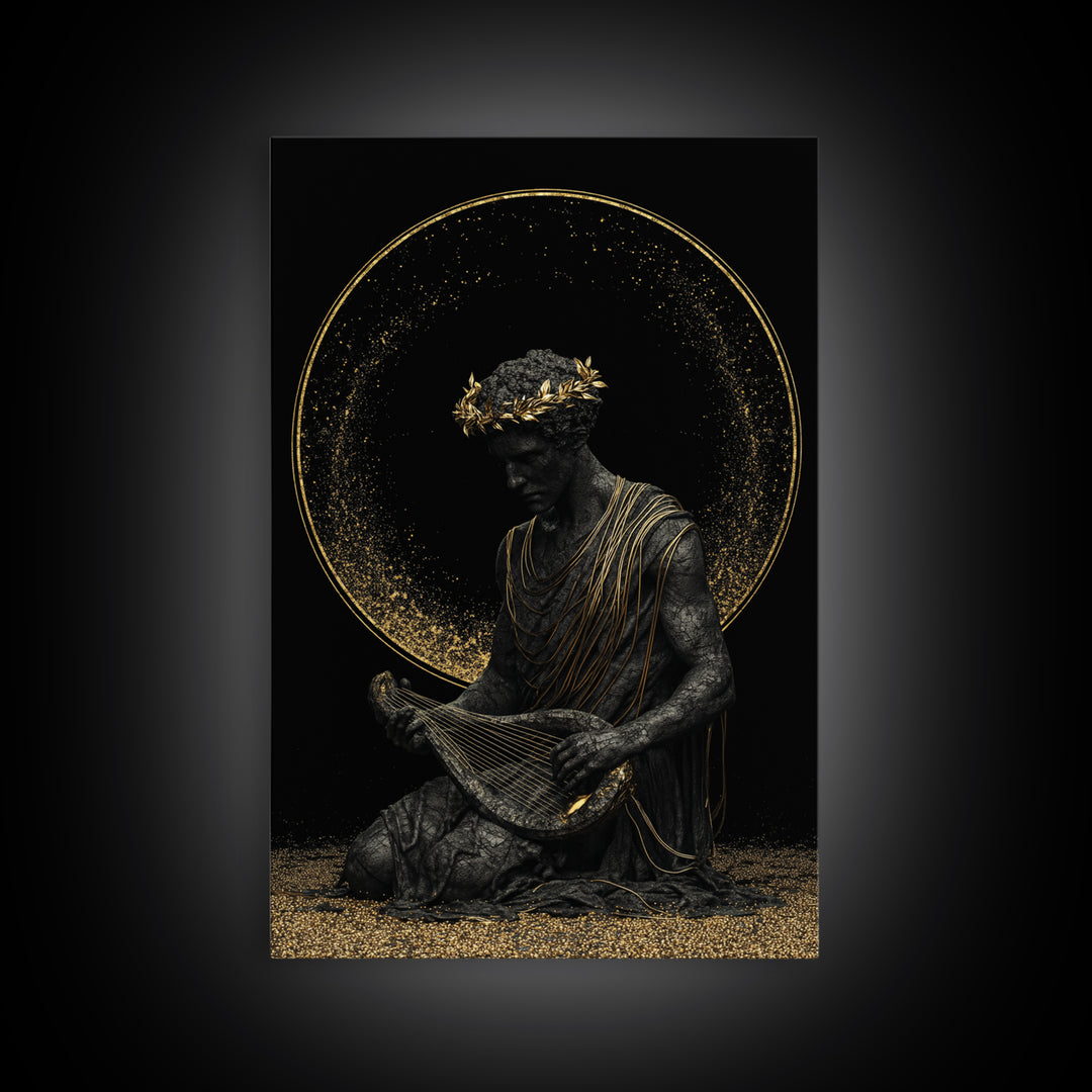 Apollo God Of Music Canvas Gold Canvas Print, Greek Mythology Art With Lyre, Real Wood Framed Classical Decorative Wall Art