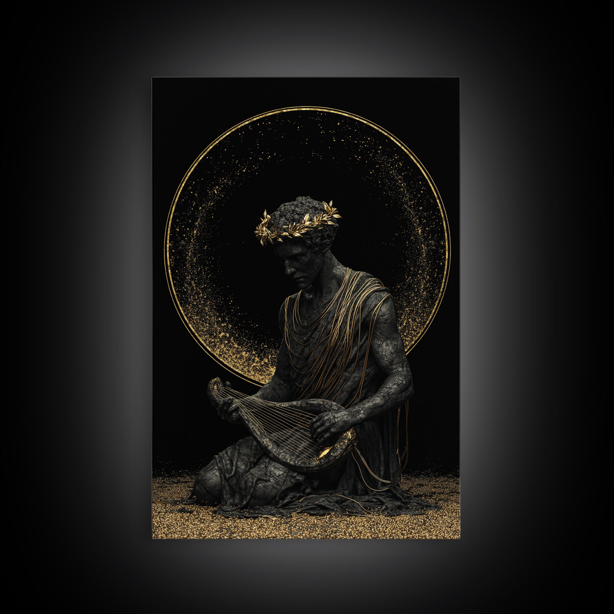 Apollo God Of Music Canvas Gold Canvas Print, Greek Mythology Art With Lyre, Real Wood Framed Classical Decorative Wall Art