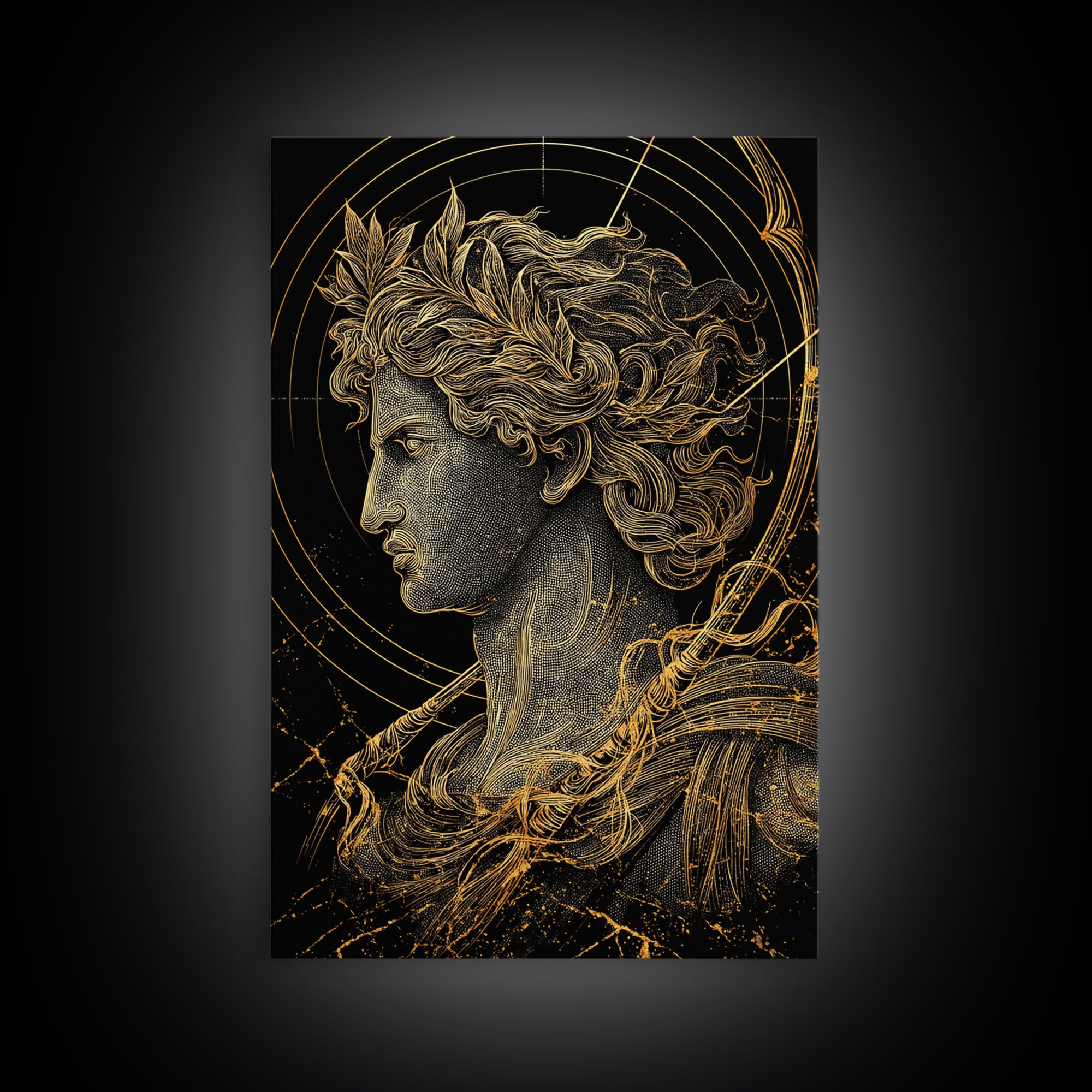Apollo God Of Light Canvas Gold Canvas Print, Classical Greek Mythology Artwork, Real Wood Frame Decorative Ancient Wall Art