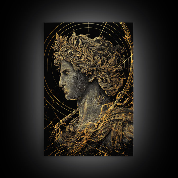 Apollo God Of Light Canvas Gold Canvas Print, Classical Greek Mythology Artwork, Real Wood Frame Decorative Ancient Wall Art