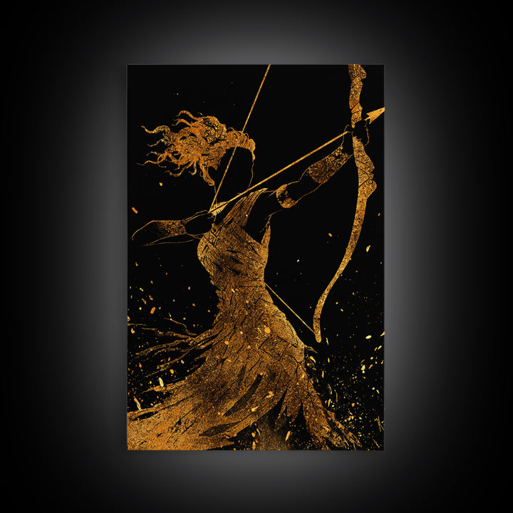 Artemis Archer Goddess Mythology, Canvas Gold Canvas Print, Real Wood Frame, Greek Myth Wall Art, Celestial Home Decor