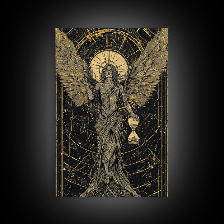 Astraeus God Of Dusk Mythological Figure, Canvas Gold Canvas Print, Real Wood Frame, Greek Titan Wall Decor, Celestial Art