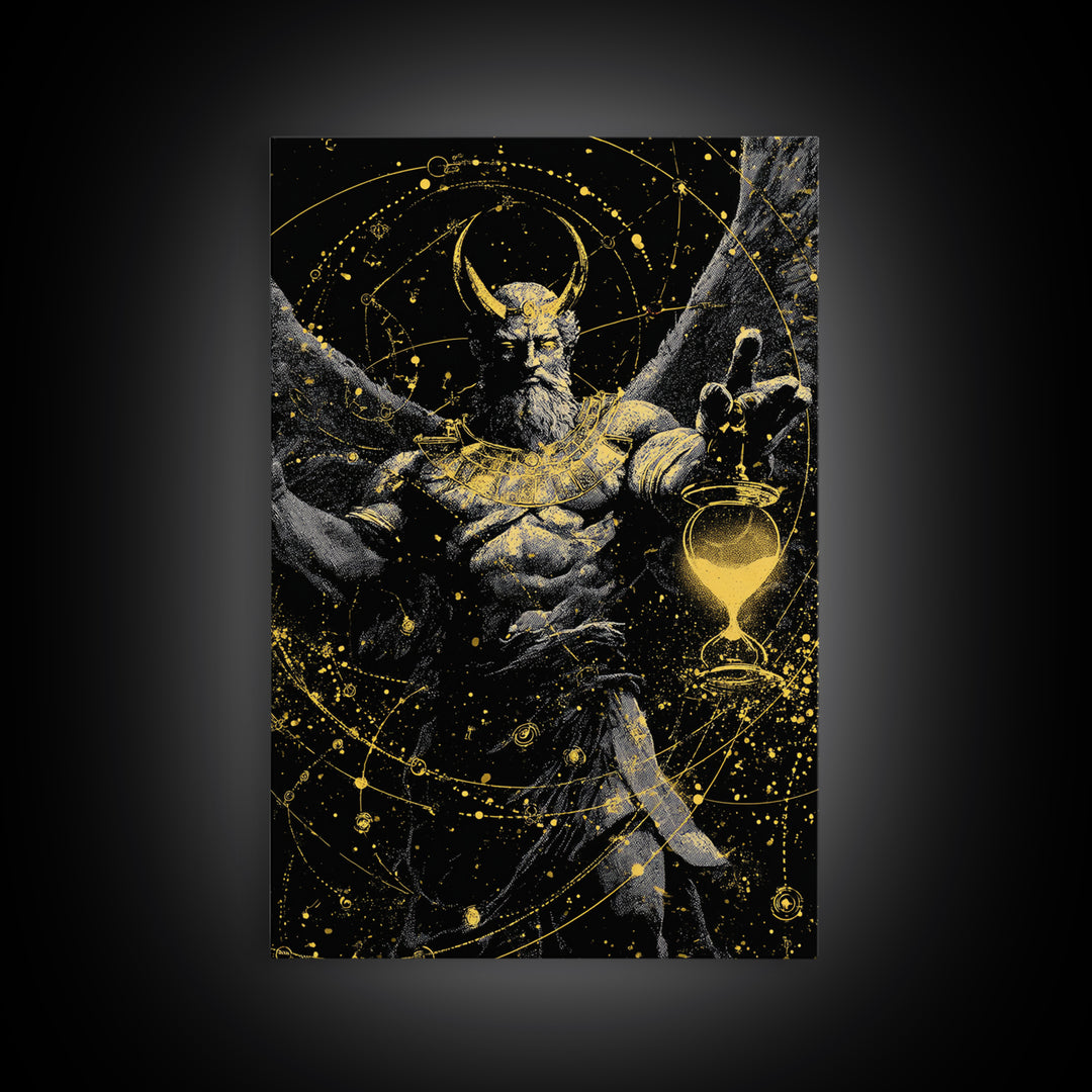 Astraeus Starry Night Mythology, Canvas Gold Art Print, Real Wood Frame, Greek Titan Wall Art, Astrology Inspired Decor