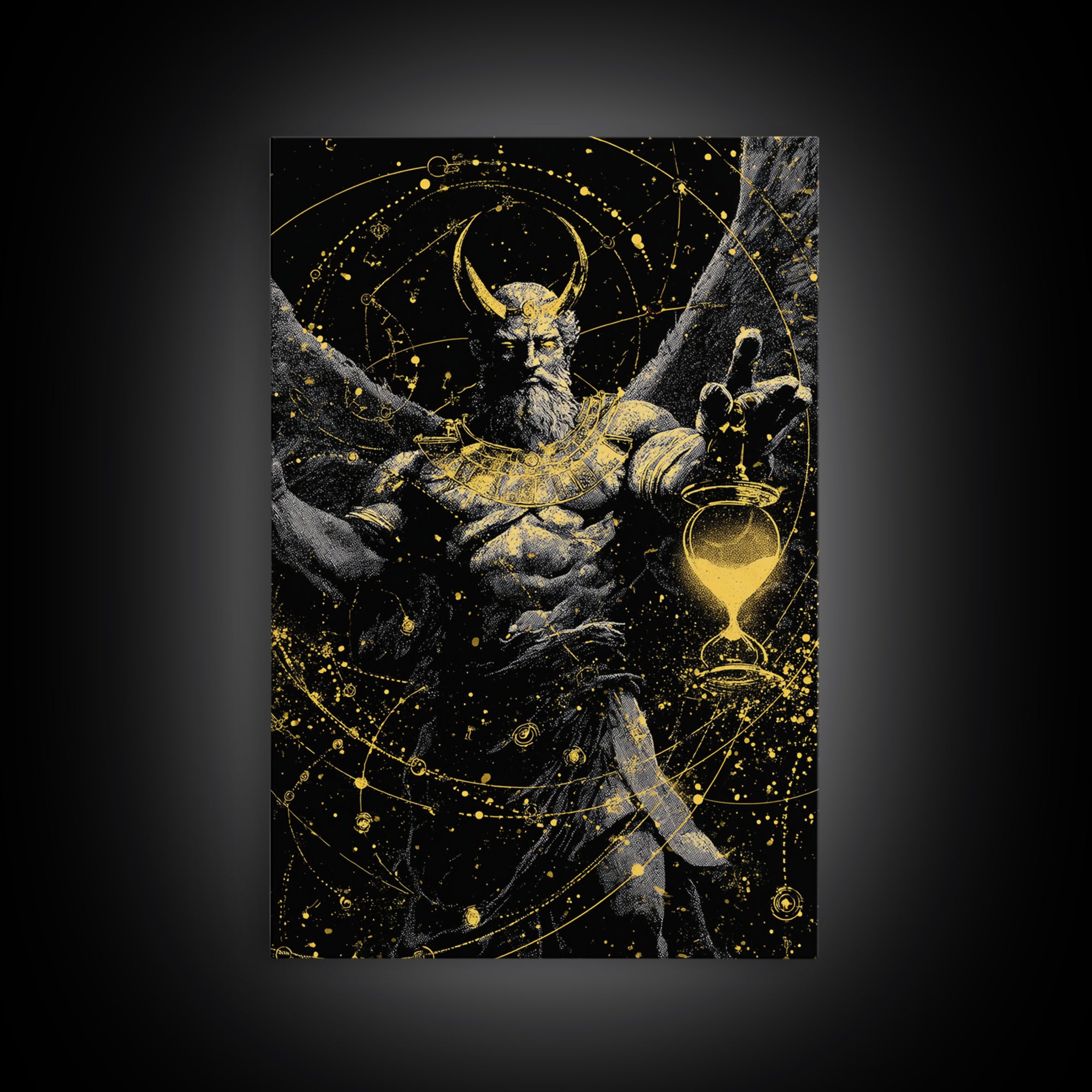 Astraeus Starry Night Mythology, Canvas Gold Art Print, Real Wood Frame, Greek Titan Wall Art, Astrology Inspired Decor