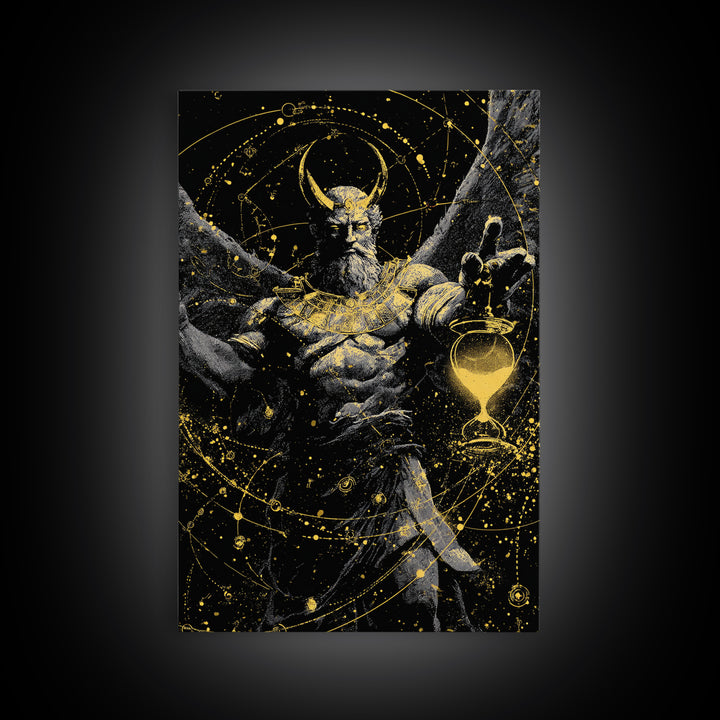 Astraeus Starry Night Mythology, Canvas Gold Art Print, Real Wood Frame, Greek Titan Wall Art, Astrology Inspired Decor