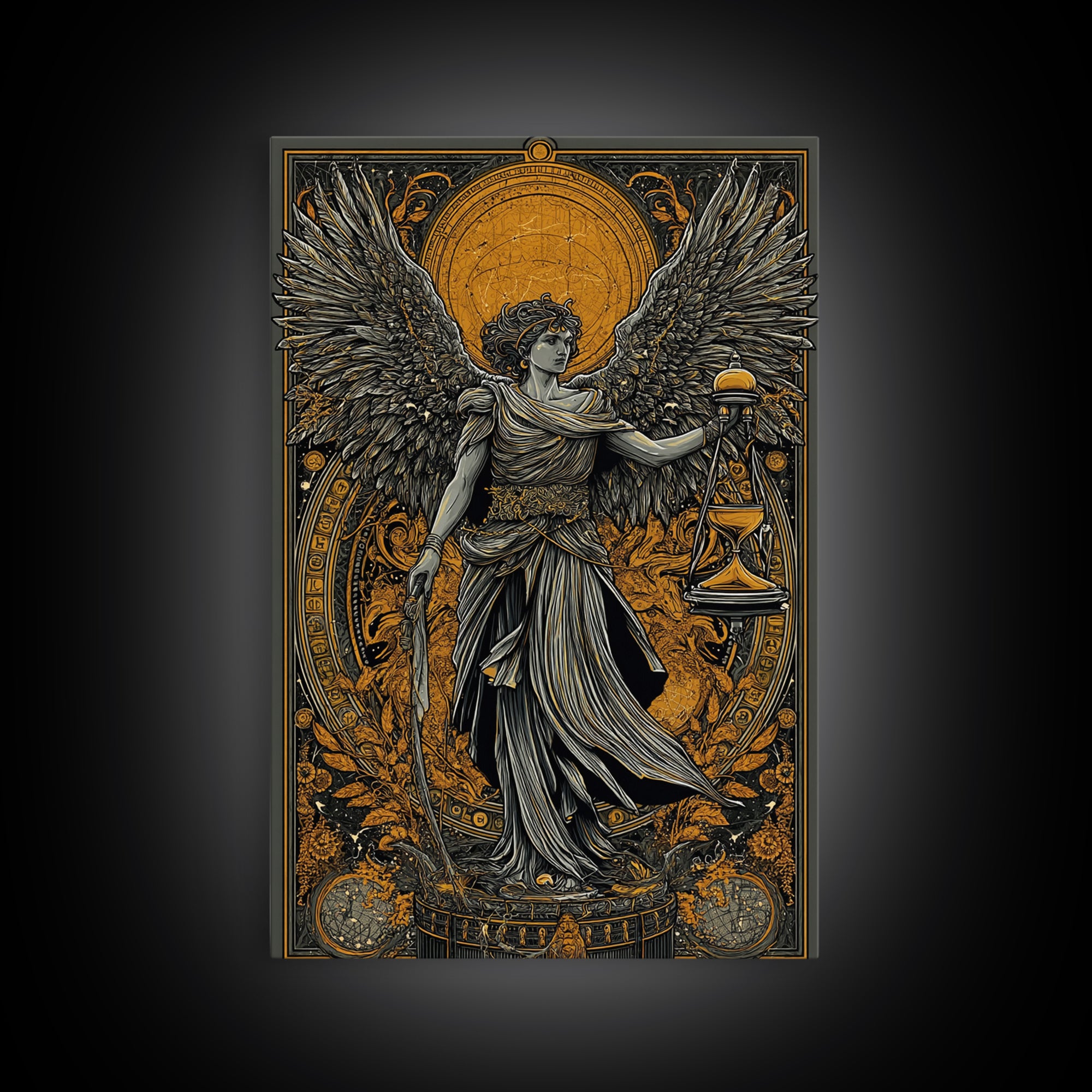 Astraeus Titan Of Stars And Dusk, Canvas Gold Canvas Print, Real Wood Frame, Mythology Wall Art, Greek God Celestial Decor