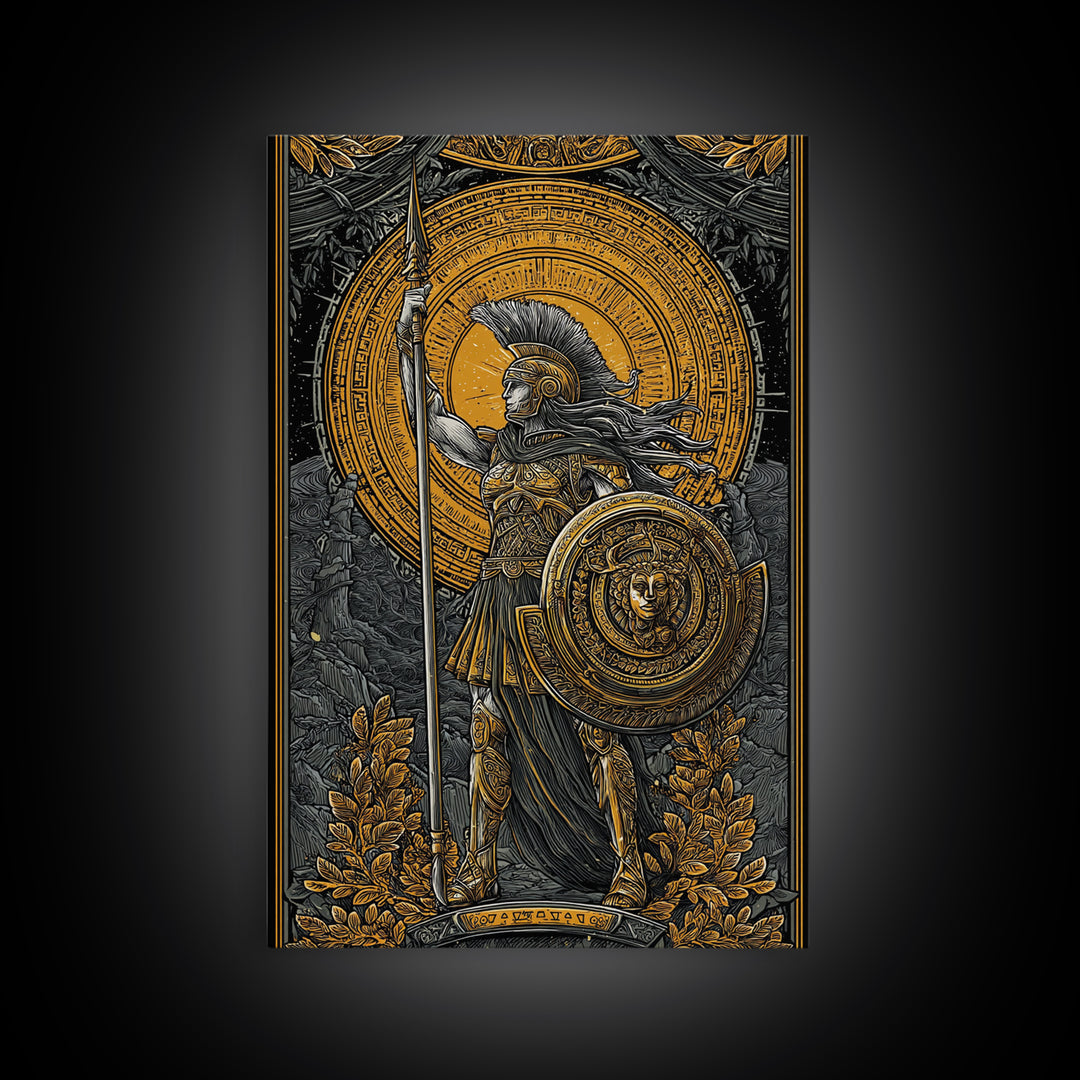 Athena Goddess Of War And Wisdom, Canvas Gold Canvas Print, Real Wood Frame, Greek Warrior Wall Art, Mythology Inspired Decor