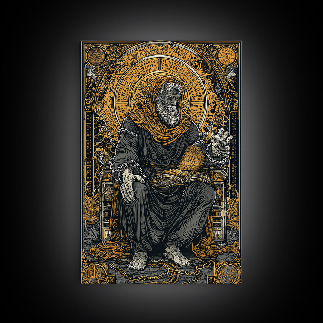 Boethius Philosopher With Ancient Manuscript, Canvas Gold Canvas Print, Real Wood Frame, Medieval Wisdom Wall Decor
