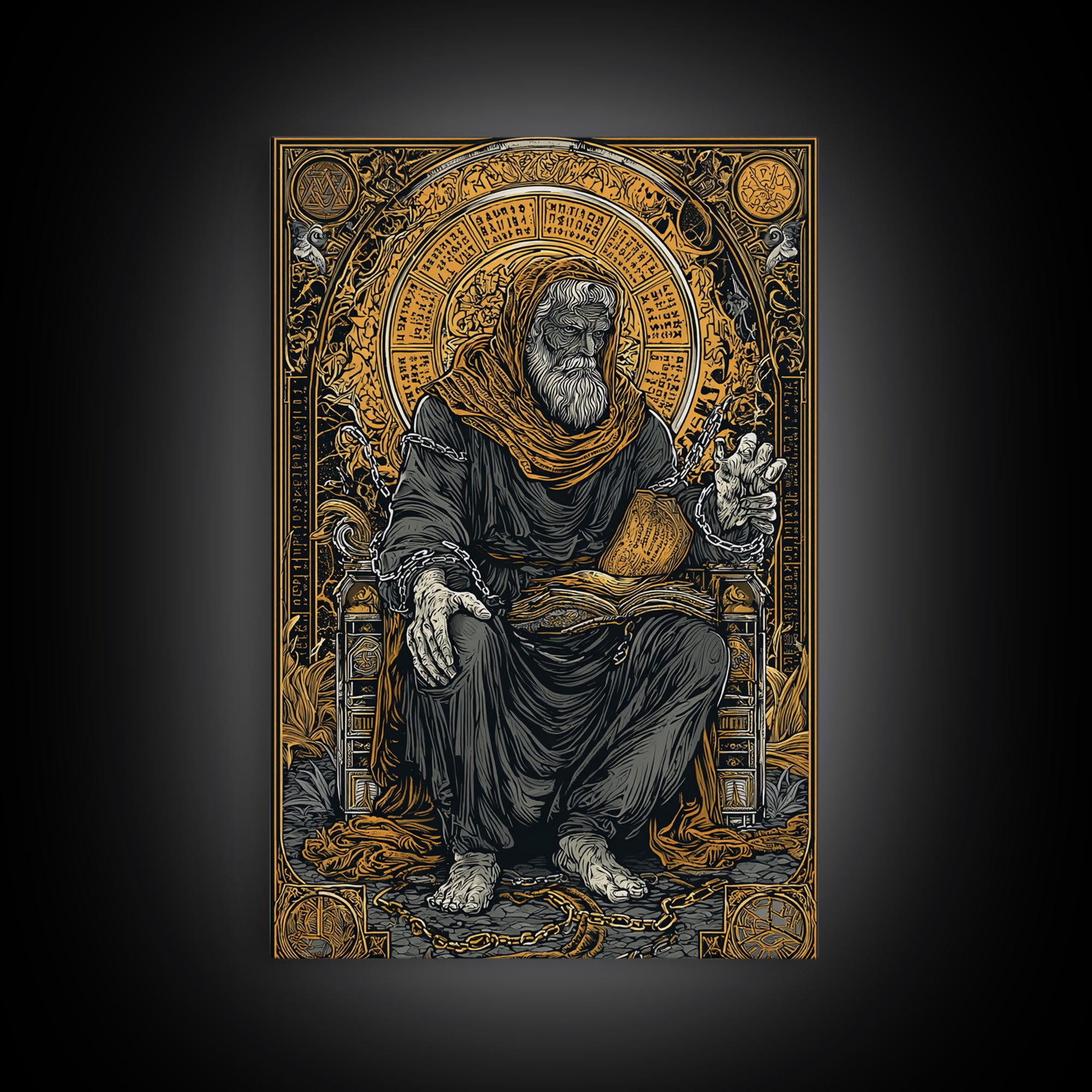 Boethius Philosopher With Ancient Manuscript, Canvas Gold Canvas Print, Real Wood Frame, Medieval Wisdom Wall Decor