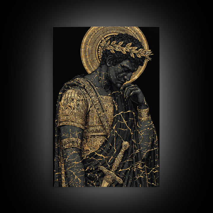 Brutus Roman Leader With Laurel Wreath, Canvas Gold Art Print, Real Wood Frame, Ancient Roman History Warrior Wall Art
