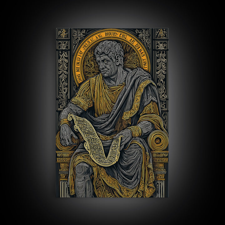 Cicero Canvas Gold Canvas Print, Roman Philosopher Scroll Portrait, Stoic Thinker Artwork, Real Wood Frame Home Decor