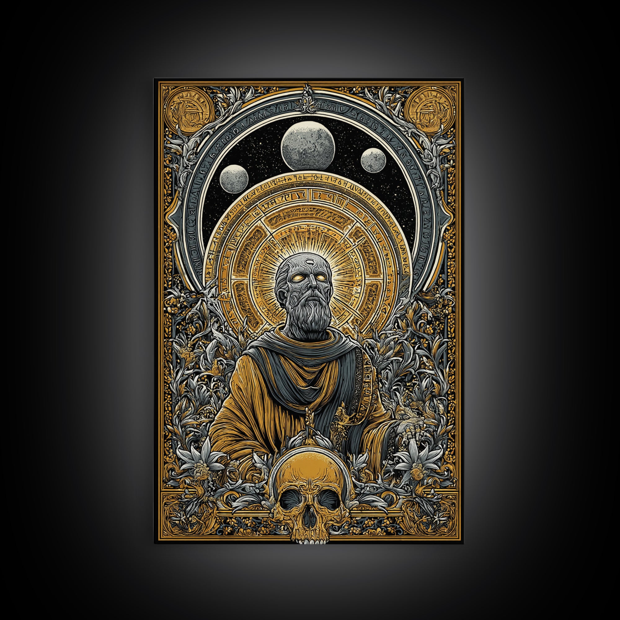 Coeus Canvas Gold Canvas Print, Greek Titan Of Intellect Artwork, Mythology Inspired Wall Art, Real Wood Frame Display