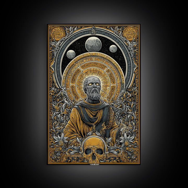 Coeus Canvas Gold Canvas Print, Greek Titan Of Intellect Artwork, Mythology Inspired Wall Art, Real Wood Frame Display