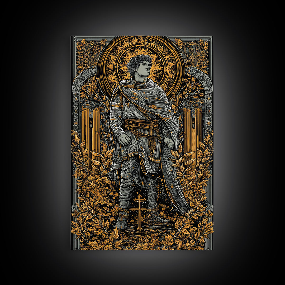 Constantine Canvas Gold Canvas Print, Byzantine Emperor Mosaic Style Artwork, Ancient Roman History Wall Art, Wood Framed