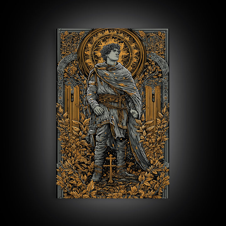 Constantine Canvas Gold Canvas Print, Byzantine Emperor Mosaic Style Artwork, Ancient Roman History Wall Art, Wood Framed