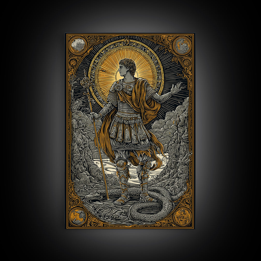 Constantine Canvas Gold Canvas Print, Imperial Roman Emperor Regal Illustration, Historical Portrait Artwork, Wood Frame