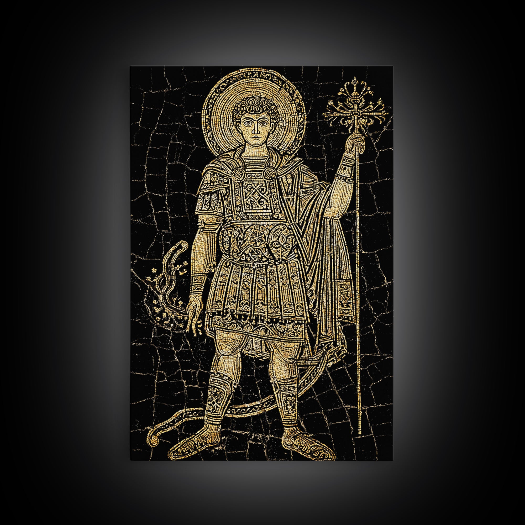 Constantine Canvas Gold Canvas Print, Ancient Roman Emperor Radiant Halo Portrait, Classical History Artwork, Wood Framed