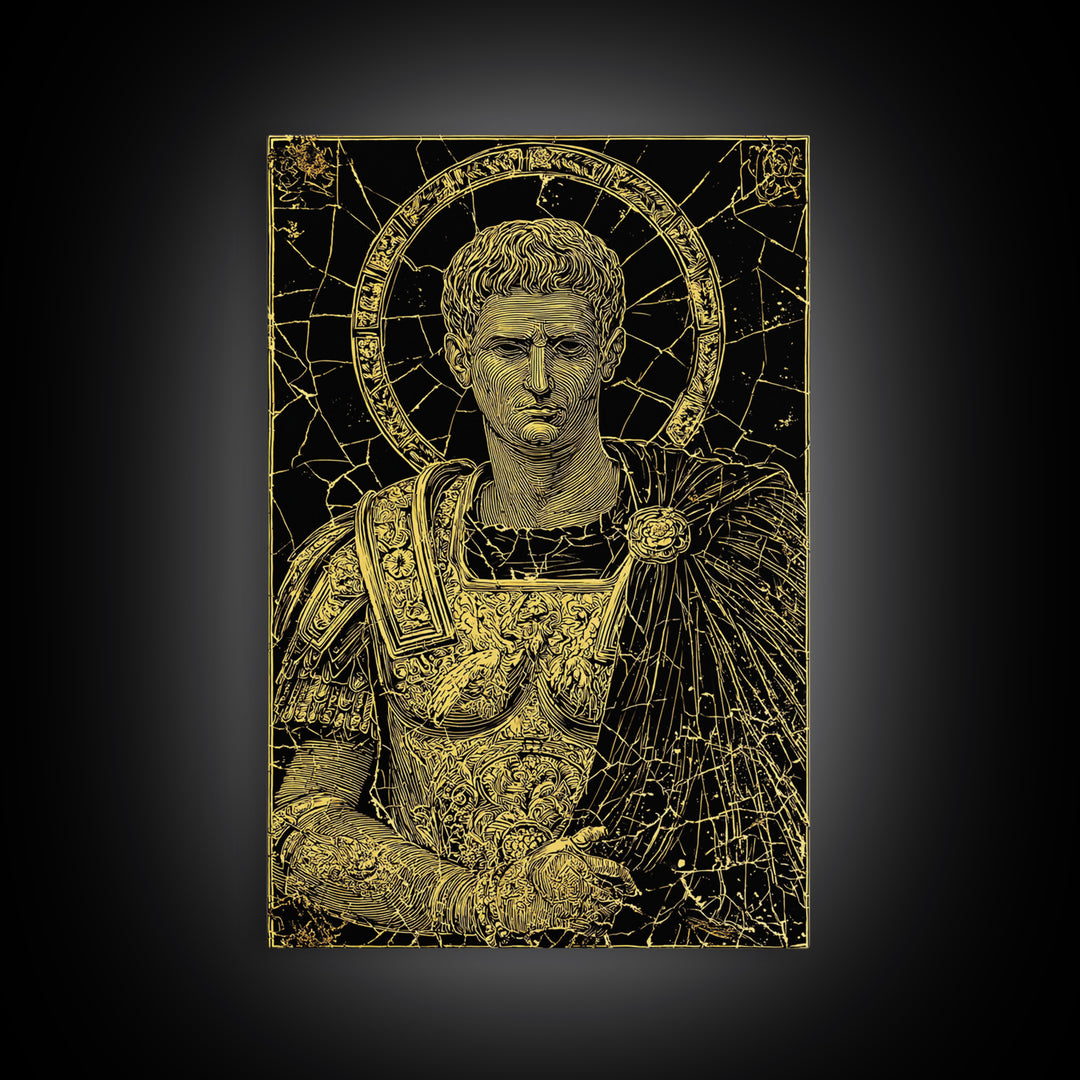 Augustus Caesar Canvas Gold Canvas Print, Roman Emperor Portrait Wall Art, Ancient Regal Decor With Real Wood Frame