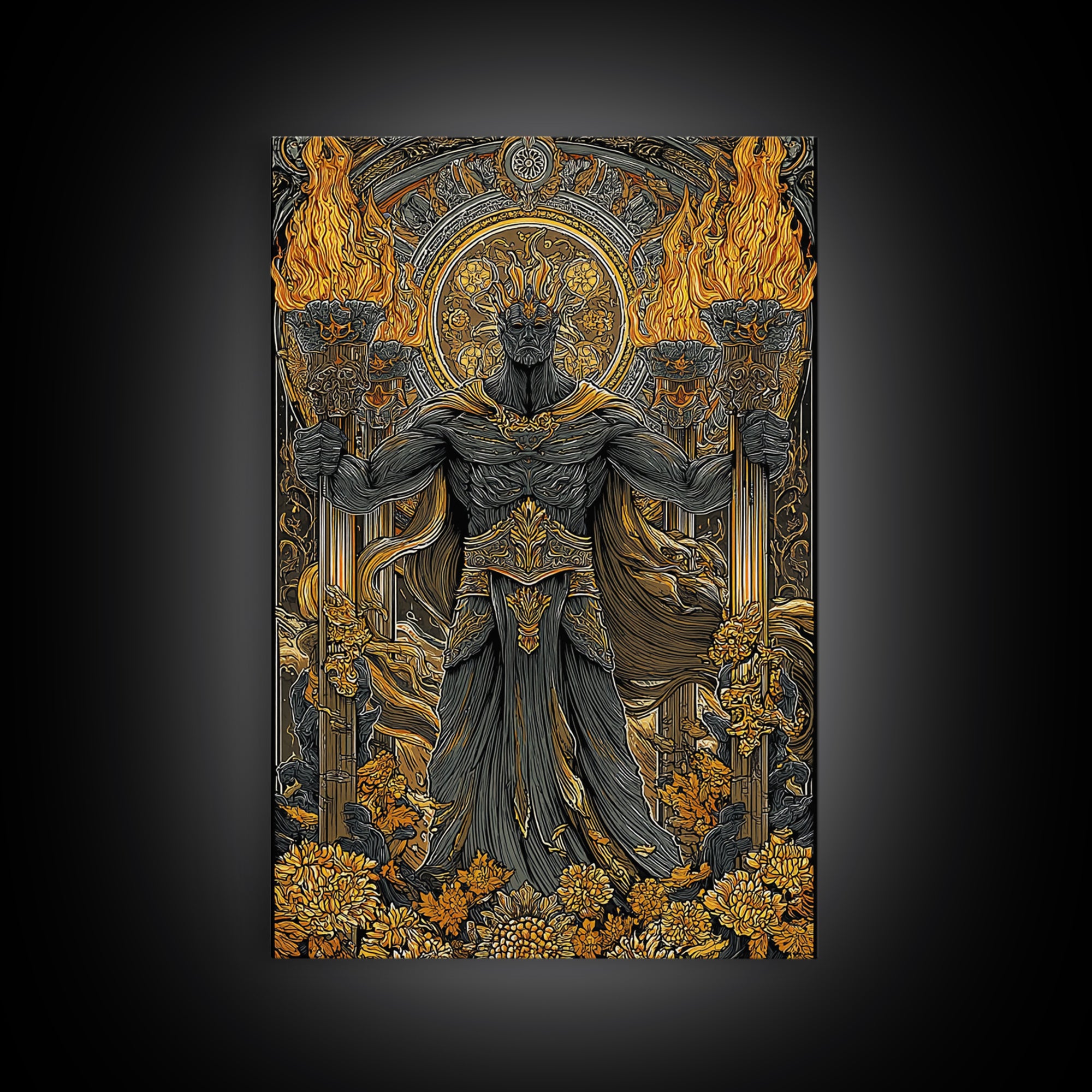 Hades Underworld Canvas Gold Canvas Print, Greek God Of The Dead Wall Art, Dark Mythology Decor With Real Wood Frame