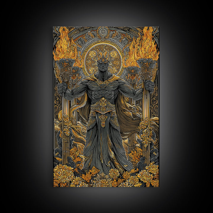 Hades Underworld Canvas Gold Canvas Print, Greek God Of The Dead Wall Art, Dark Mythology Decor With Real Wood Frame