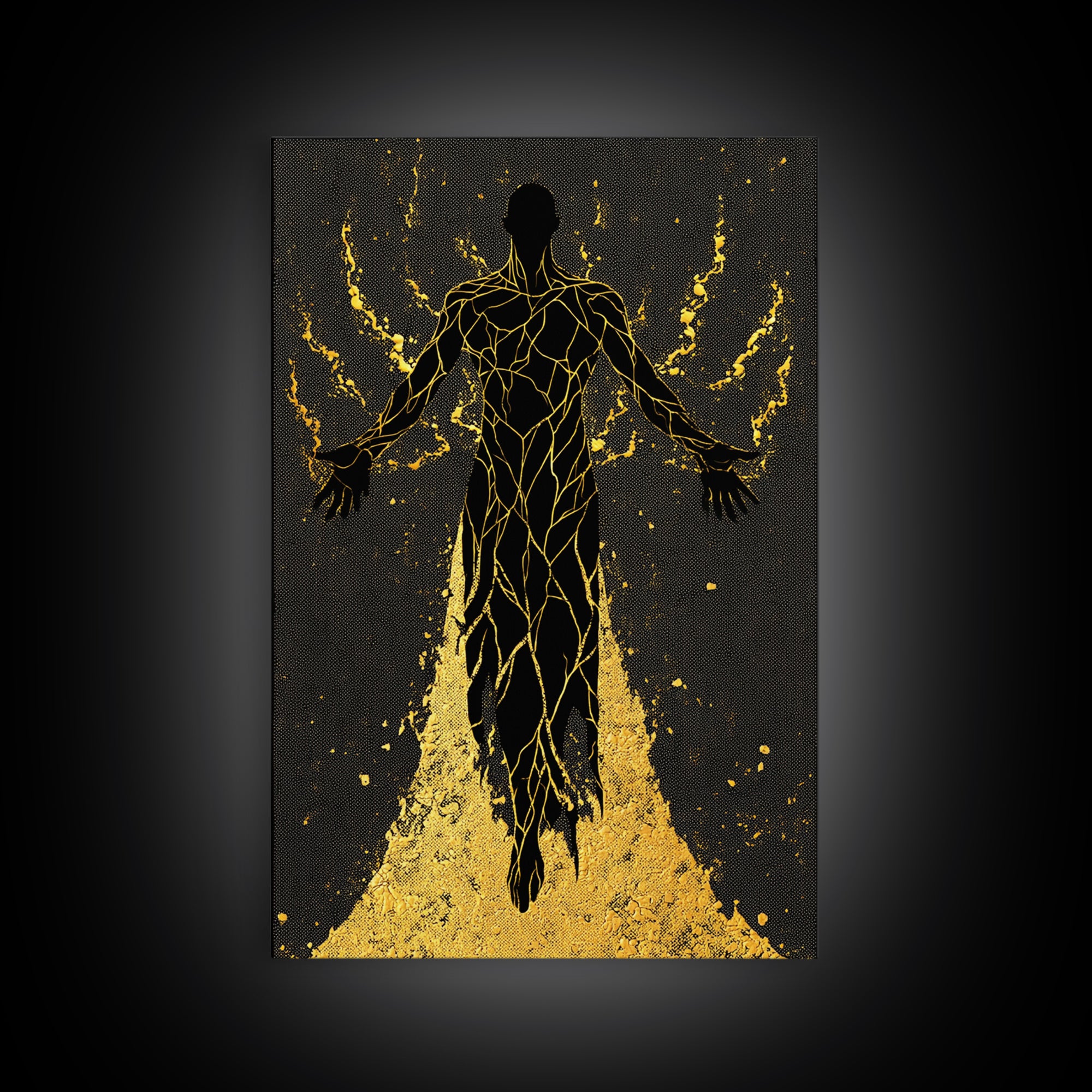 Radiant Ascension Canvas Gold Canvas Print, Mythological Abstract Silhouette, Celestial Fantasy Wall Art, Real Wood Frame