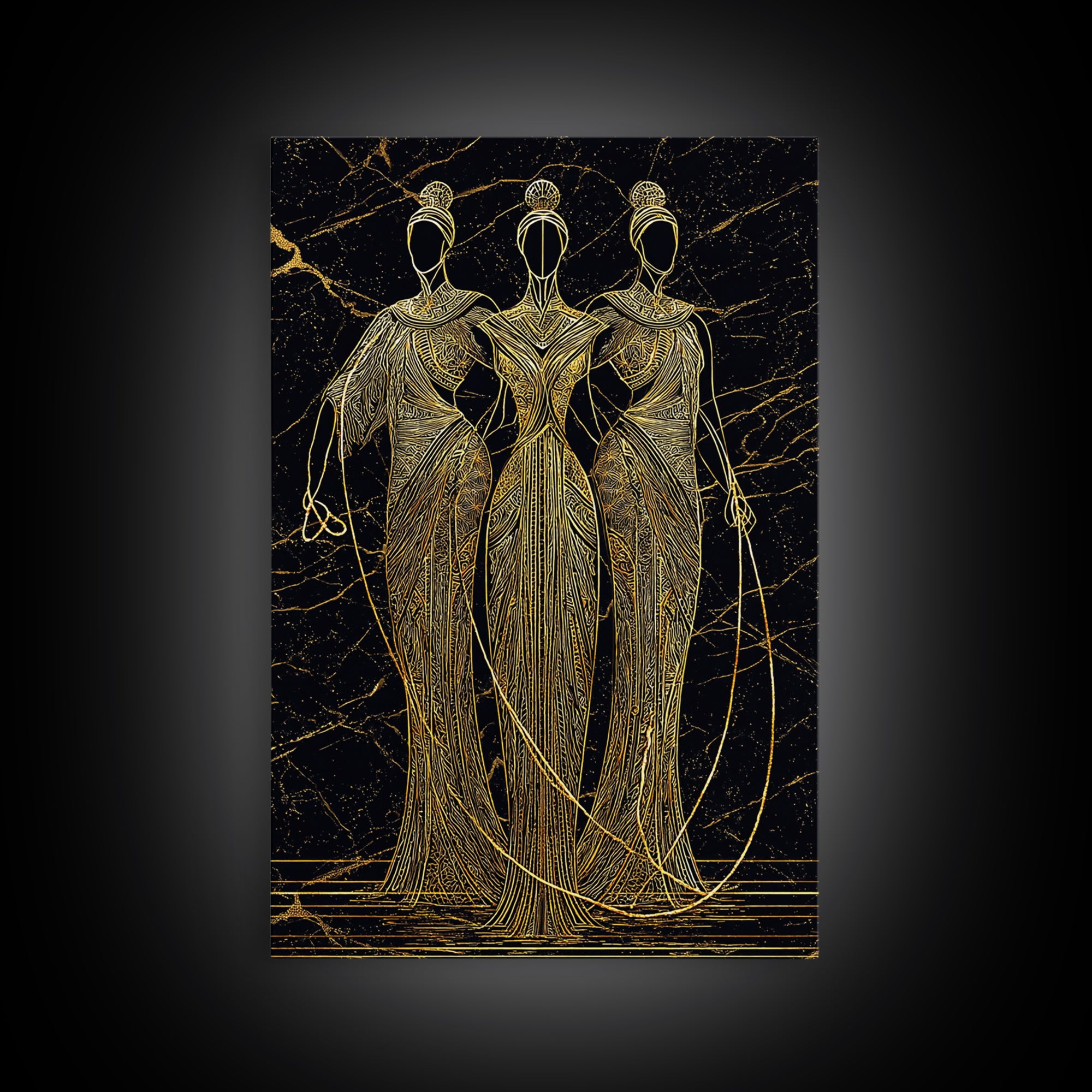 The Fates Mythological Canvas Gold Canvas Print, Destiny Goddess Wall Art, Greek Myth Symbolism, Elegant Decor, Real Wood Frame