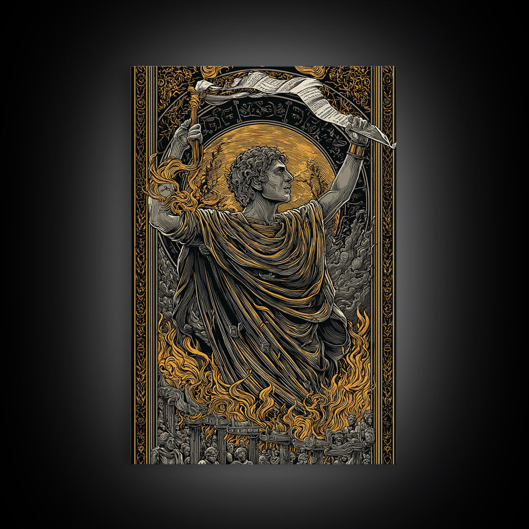 Ancient Roman Emperor Canvas Gold Canvas Print, Greek Mythological Wall Art, Heroic Decorative Art, Real Wood Frame