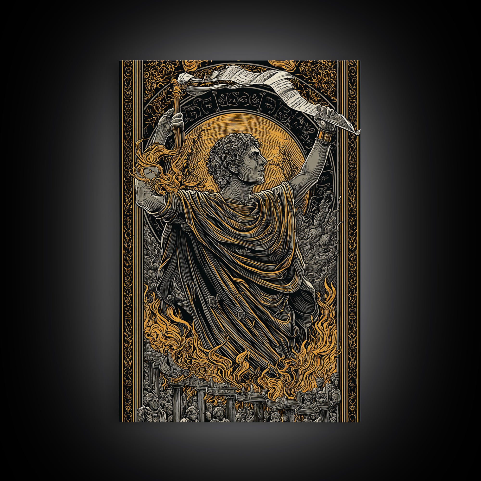 Ancient Roman Emperor Canvas Gold Canvas Print, Greek Mythological Wall Art, Heroic Decorative Art, Real Wood Frame