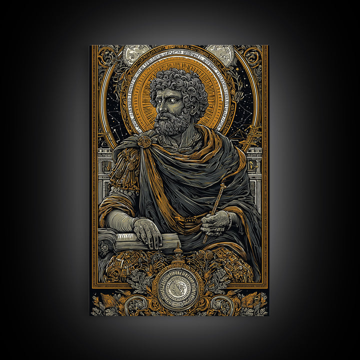 Roman Emperor Study Canvas Gold Canvas Print, Classical Greek God Art, Luxurious Mythology Wall Decor, Real Wood Frame