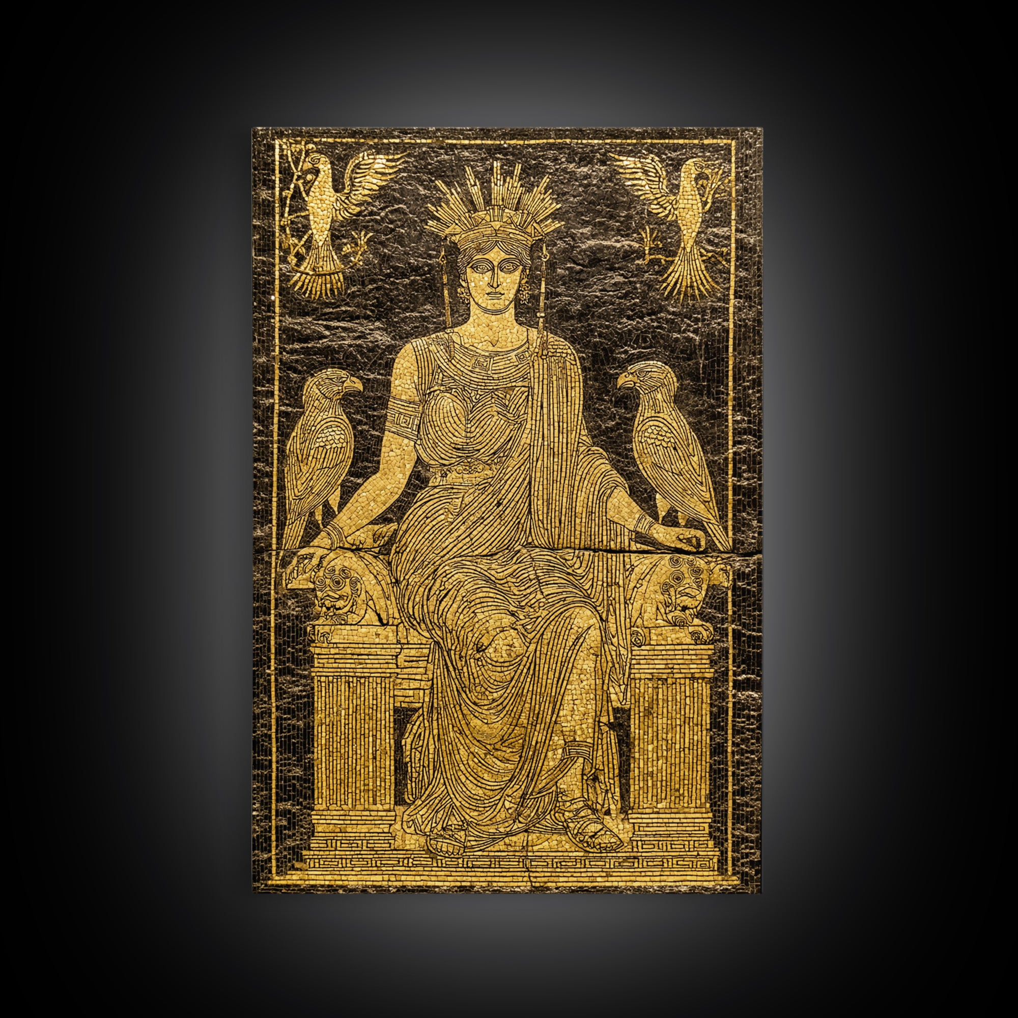 Ancient Goddess Hera Mosaic Canvas Gold Canvas Print, Mythology Inspired Art, Regal Home Decor, Wood Framed Wall Art