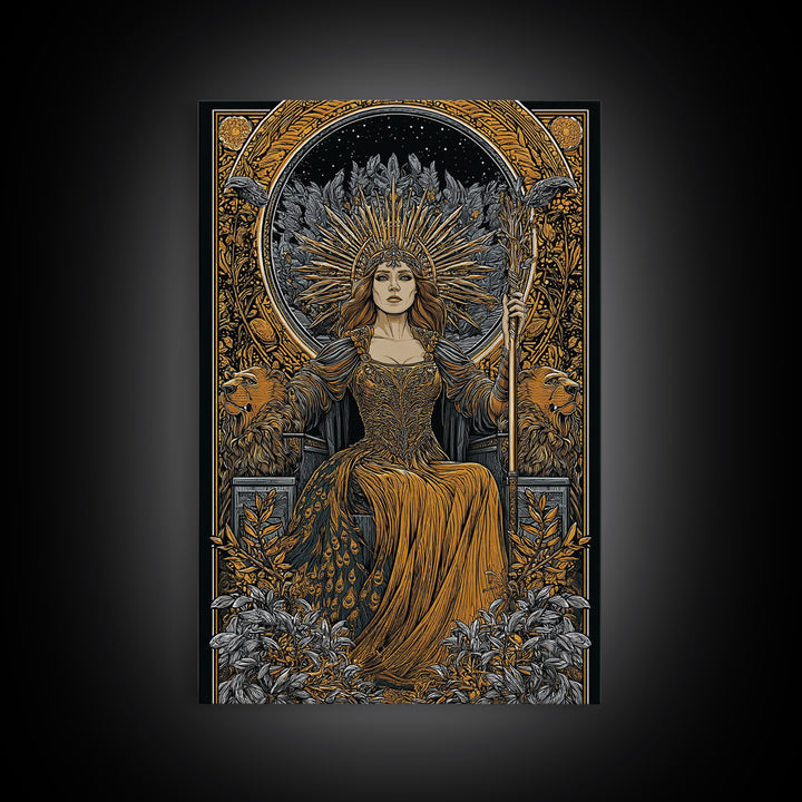 Greek Goddess Hera Throne Canvas Gold Canvas Print, Mythology Wall Art, Divine Regal Decor, Real Wood Frame Artwork
