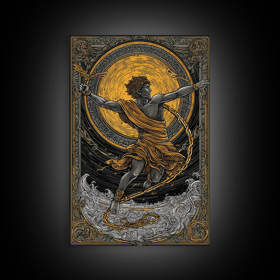 Messenger God Hermes Canvas Gold Canvas Print, Ancient Mythology Art, Greek God Wall Decor, Real Wood Frame Artwork