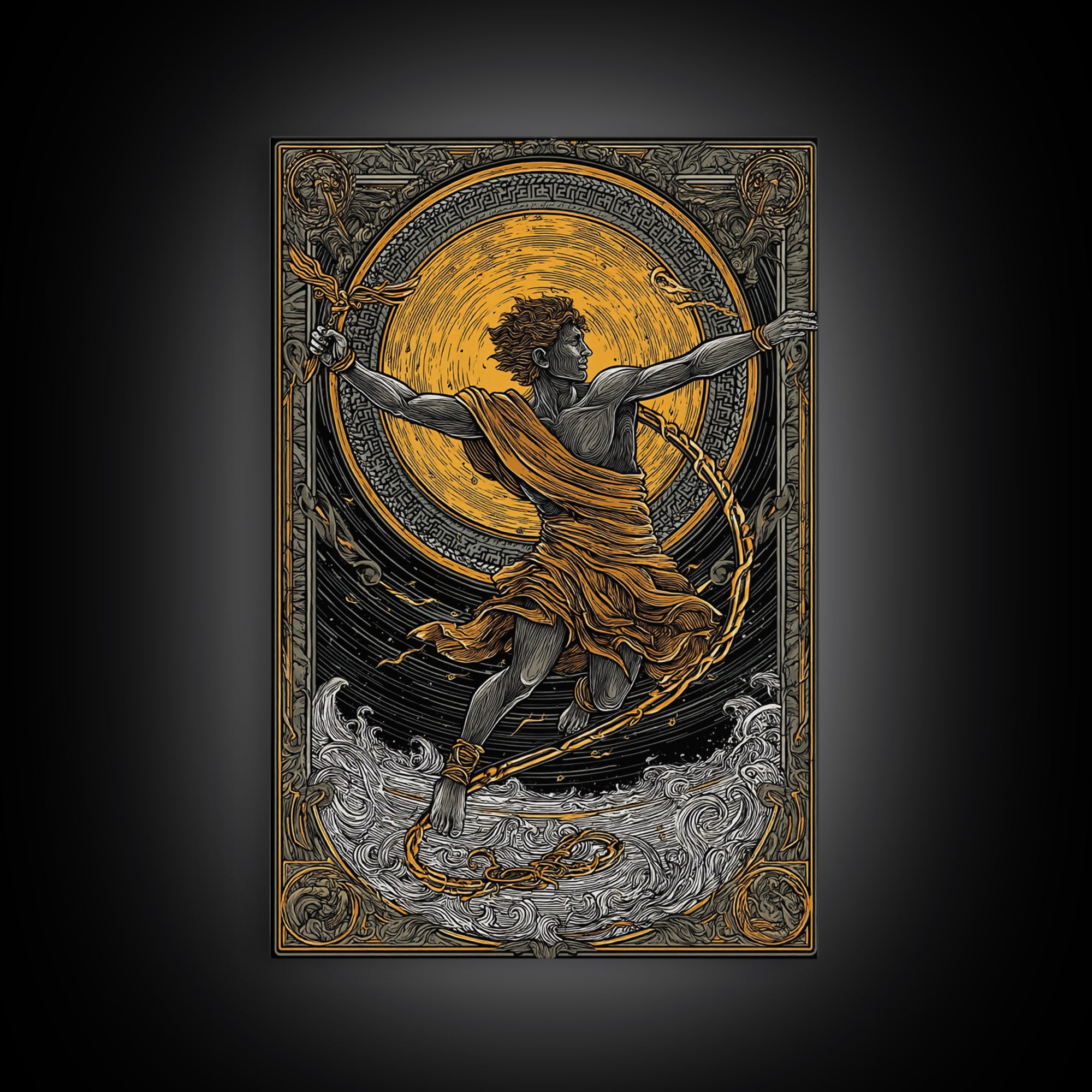Messenger God Hermes Canvas Gold Canvas Print, Ancient Mythology Art, Greek God Wall Decor, Real Wood Frame Artwork