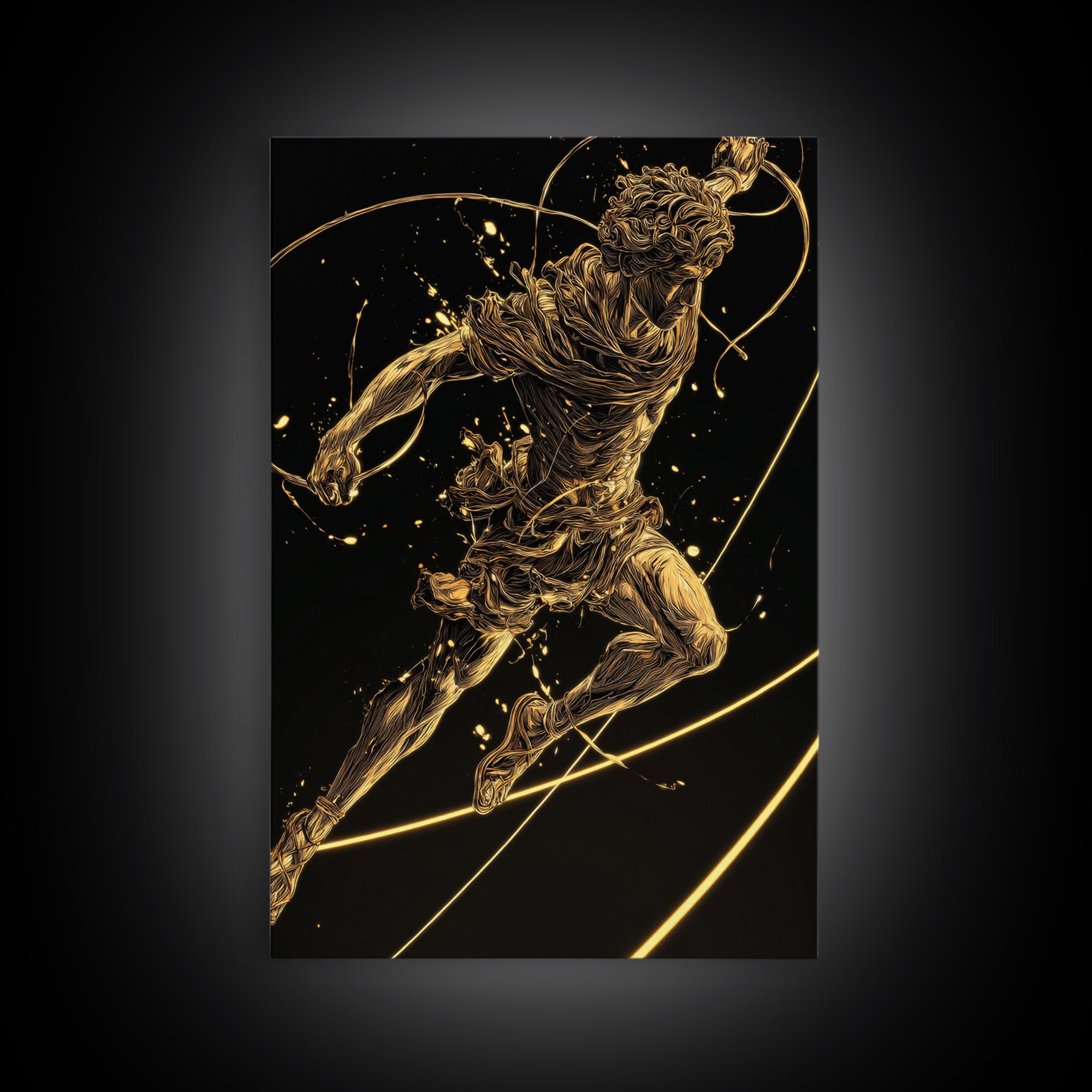 Hermes Leaping Canvas Gold Canvas Print, Greek God Wall Art, Divine Mythology Inspired Decor, Luxury Wood Framed Art