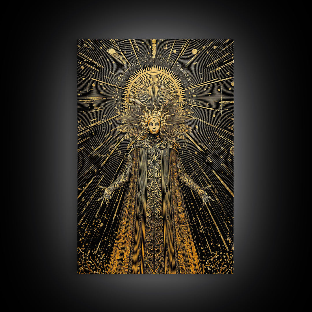 Queen Hera With Crown And Lions, Regal Mythology Goddess, Canvas Gold Canvas Print, Greek Art Wall Decor, Real Wood Frame