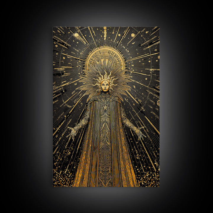 Queen Hera With Crown And Lions, Regal Mythology Goddess, Canvas Gold Canvas Print, Greek Art Wall Decor, Real Wood Frame
