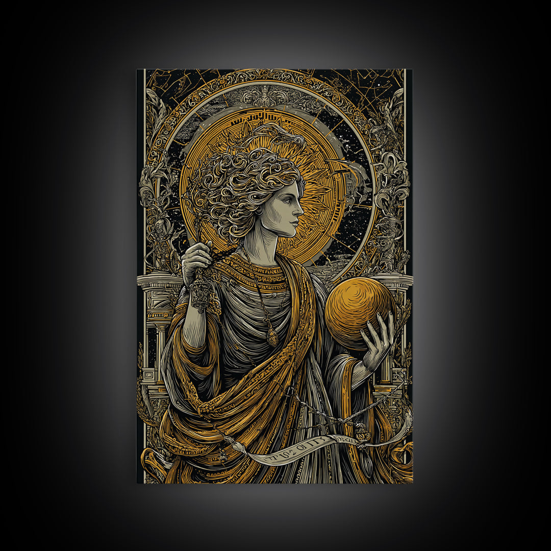 Hermes God Of Travel And Speed, Greek Mythology Art, Canvas Gold Canvas Print, Ancient Messenger Decor, Real Wood Frame