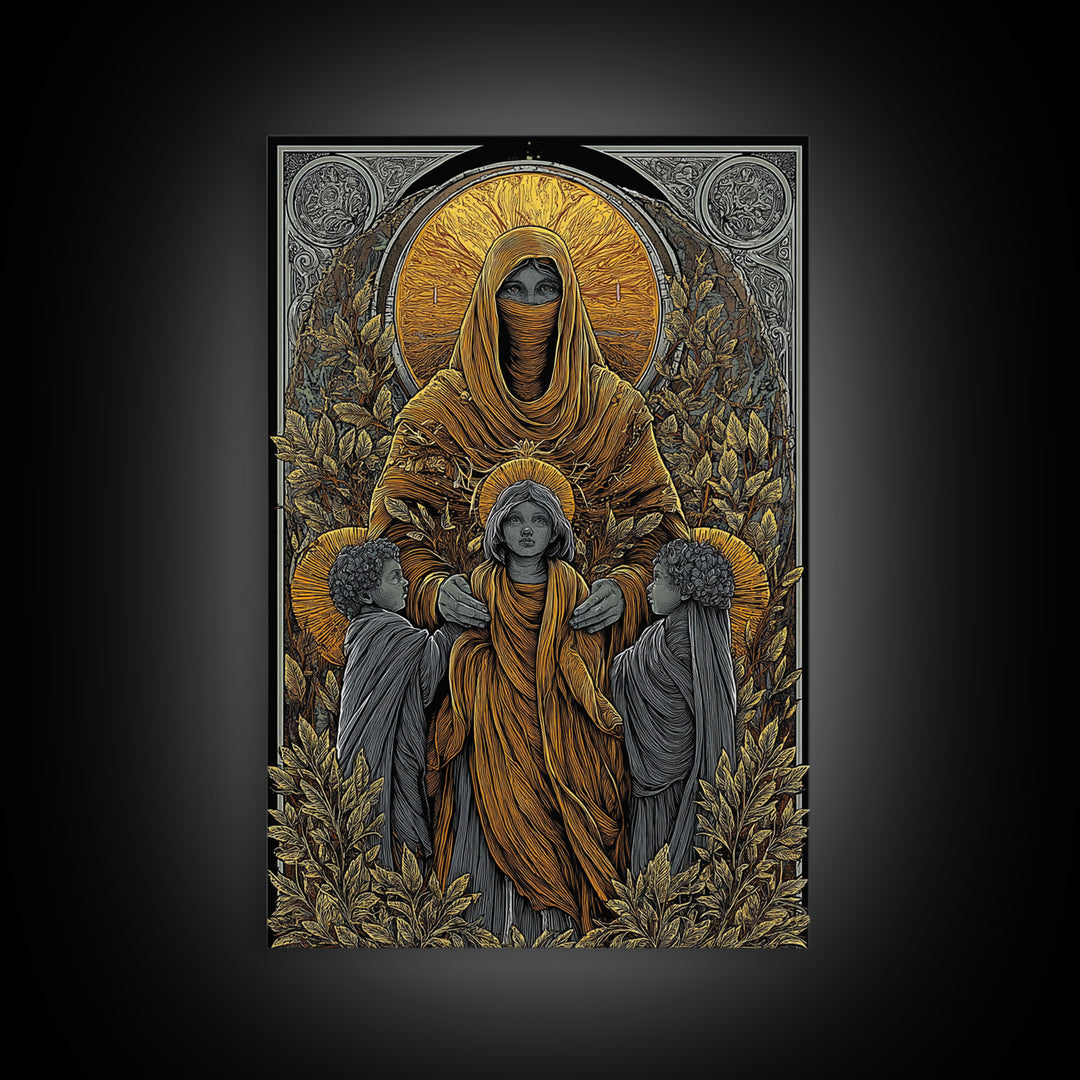 Hestia Goddess Of Hearth And Flame, Mythology Divine Art, Canvas Gold Canvas Print, Greek Wall Decor, Real Wood Frame