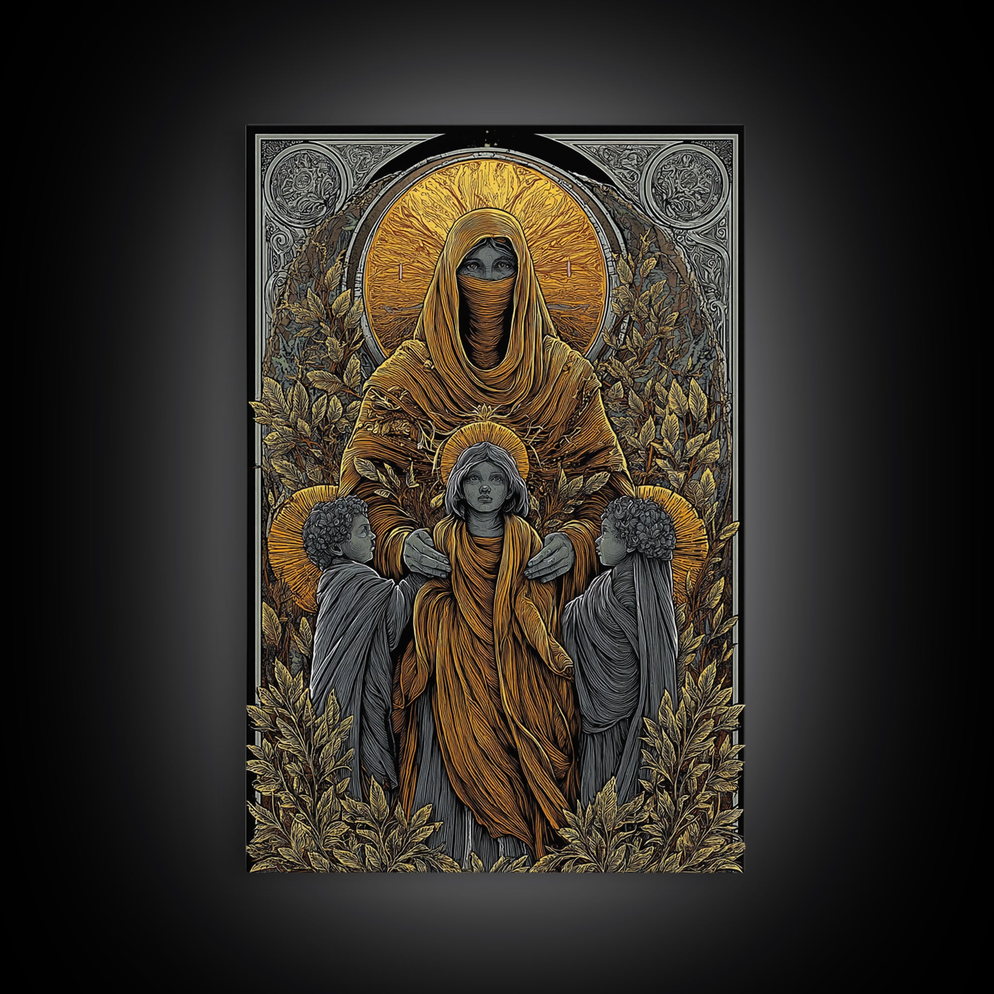 Hestia Goddess Of Hearth And Flame, Mythology Divine Art, Canvas Gold Canvas Print, Greek Wall Decor, Real Wood Frame