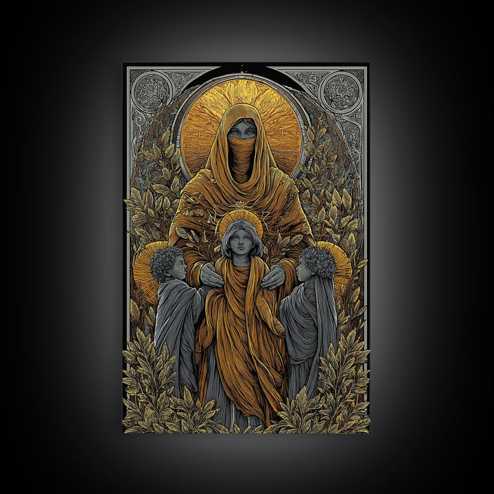 Hestia Goddess Of Hearth And Flame, Mythology Divine Art, Canvas Gold Canvas Print, Greek Wall Decor, Real Wood Frame