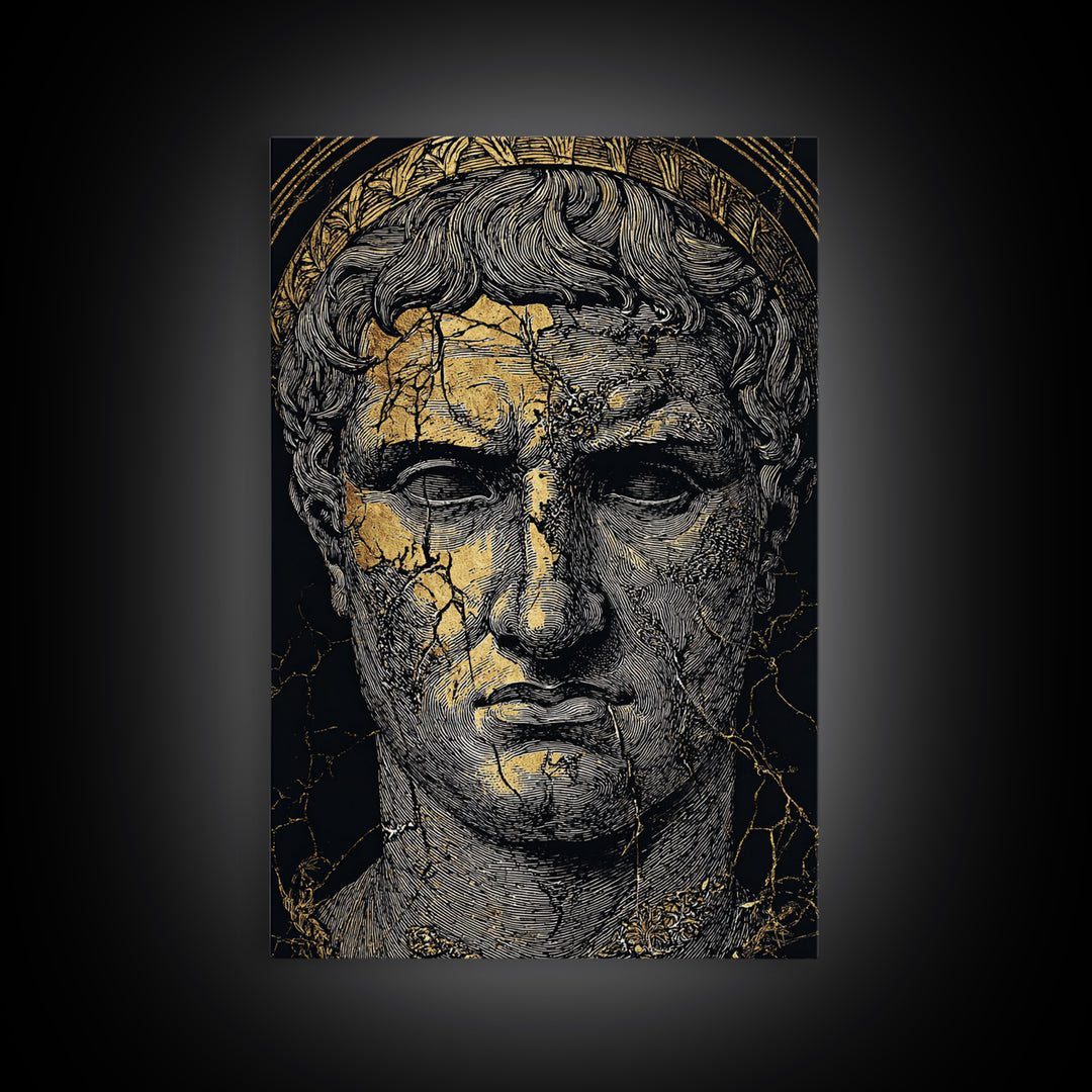 Canvas Gold Canvas Print, Roman Emperor Portrait Art, Ancient Bust Wall Decor, Historical Artwork, Real Wood Frame