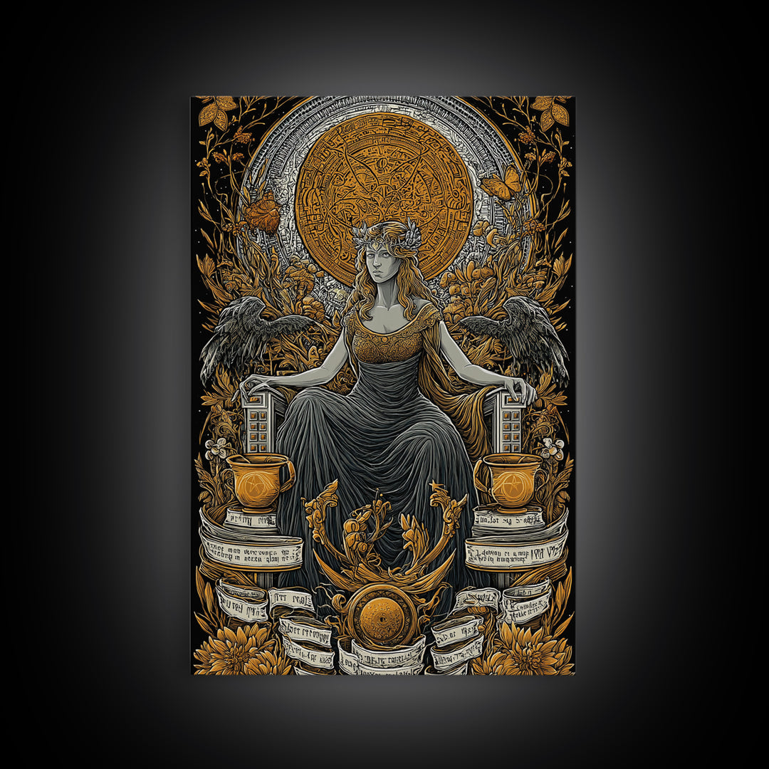 Goddess Throne Canvas Gold Canvas Print, Mythology Wall Art, Divine Queen Decor, Ancient Inspired Spiritual Artwork, Real Wood Frame