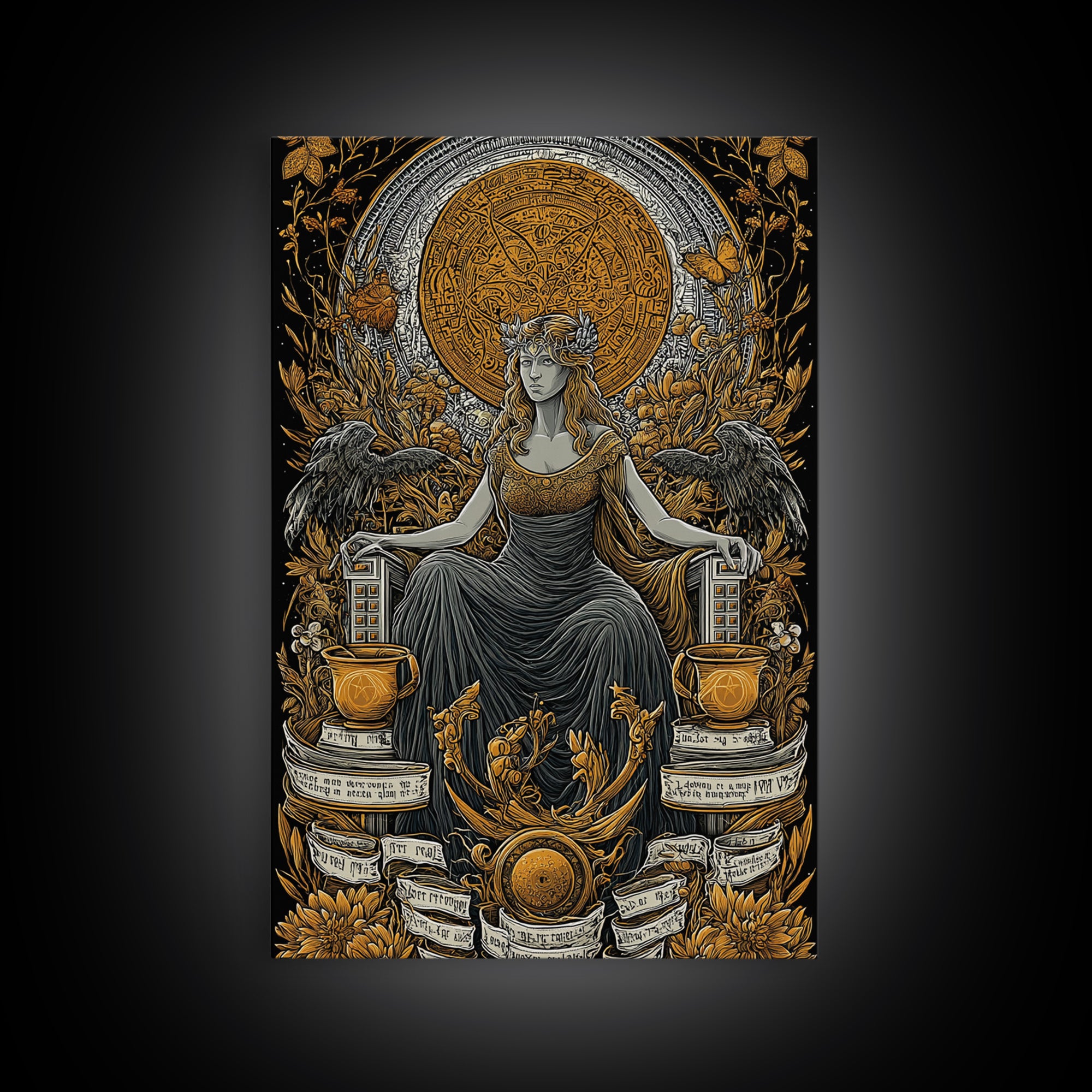 Goddess Throne Canvas Gold Canvas Print, Mythology Wall Art, Divine Queen Decor, Ancient Inspired Spiritual Artwork, Real Wood Frame