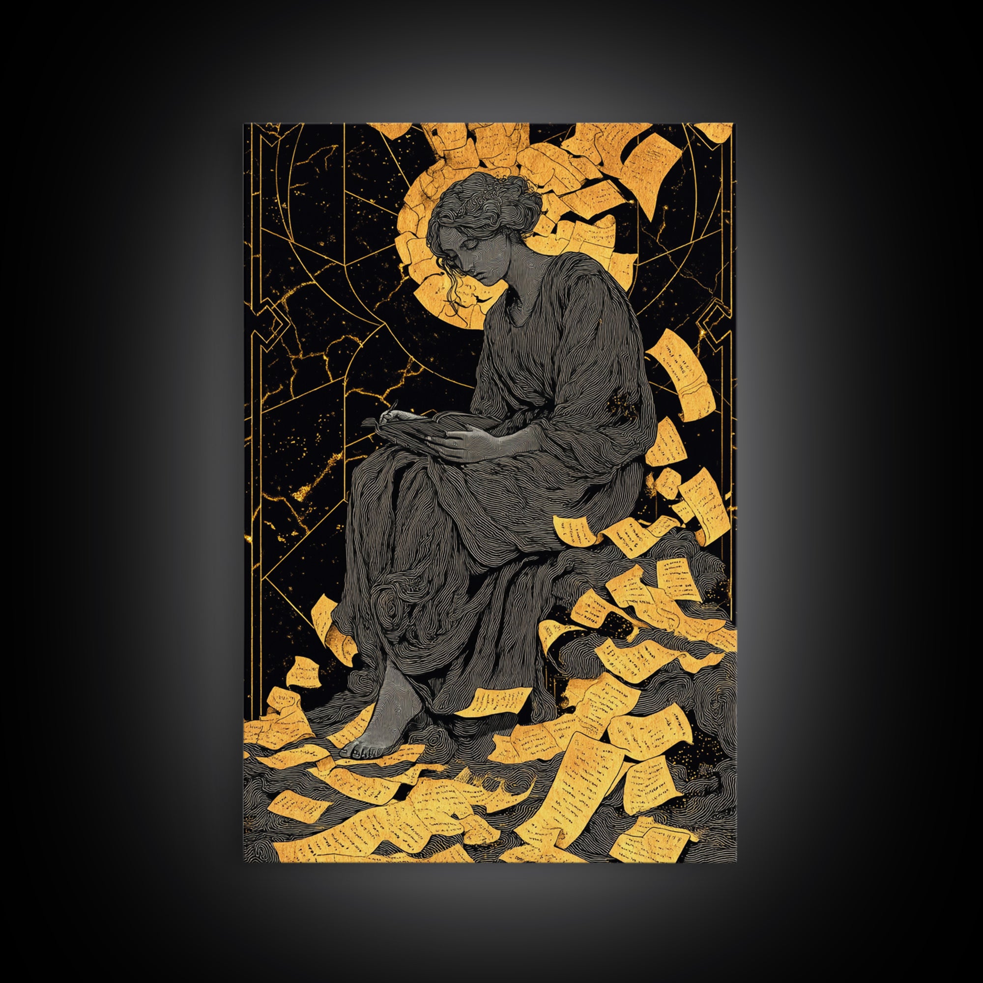 Roman Emperor Bust Canvas Gold Canvas Print, Ancient Warrior Wall Art, Classical Statue Artwork, Mythology Inspired Real Wood Frame