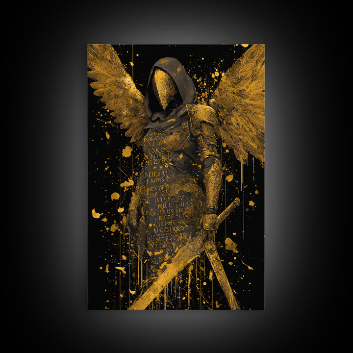 Medusa Serpent Head Canvas Gold Canvas Print, Classical Myth Wall Art, Ancient Monster Artwork, Legendary Creature Decor Wood Frame