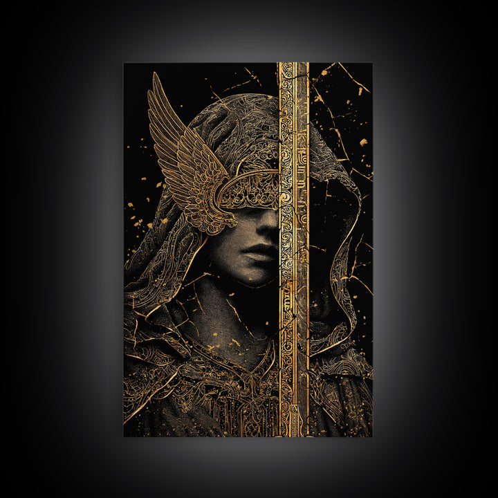 Medusa Mythical Creature Canvas Gold Canvas Print, Ancient Serpent Goddess Art, Classical Monster Wall Decor Real Wood Frame