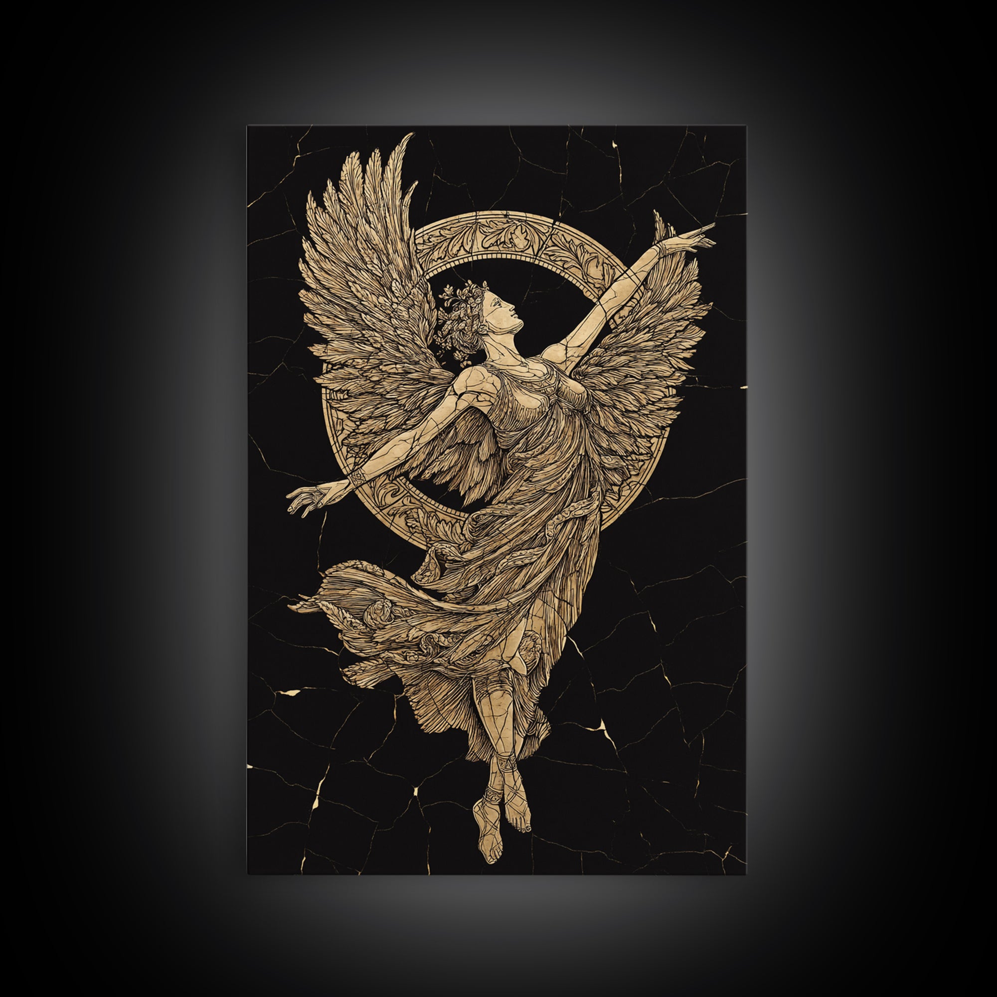 Victory Goddess Nike Canvas Gold Canvas Print, Mythology Inspired Wall Art, Real Wood Frame, Luxury Ancient Greek Decor